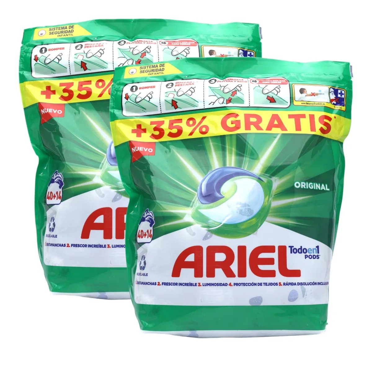 Ariel Todo En Uno Pods Regular Detergente En Cápsulas 108 Lavados (2 x 54 Lavados) Con Lavado A 20