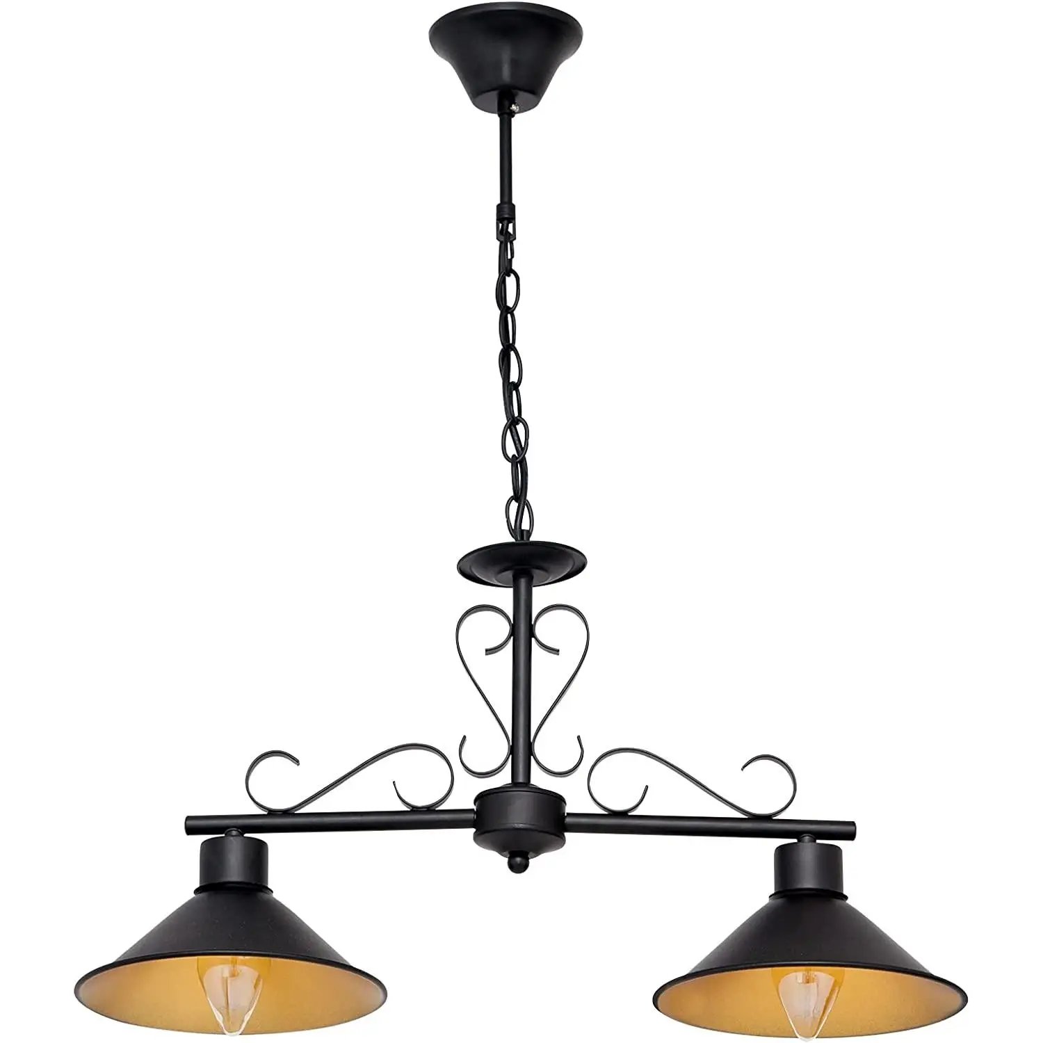 BEL AIR HOME - Lámpara Colgante Rustic/Buhardilla 2xE27 Negro/Dorado Ajustable - Iluminación