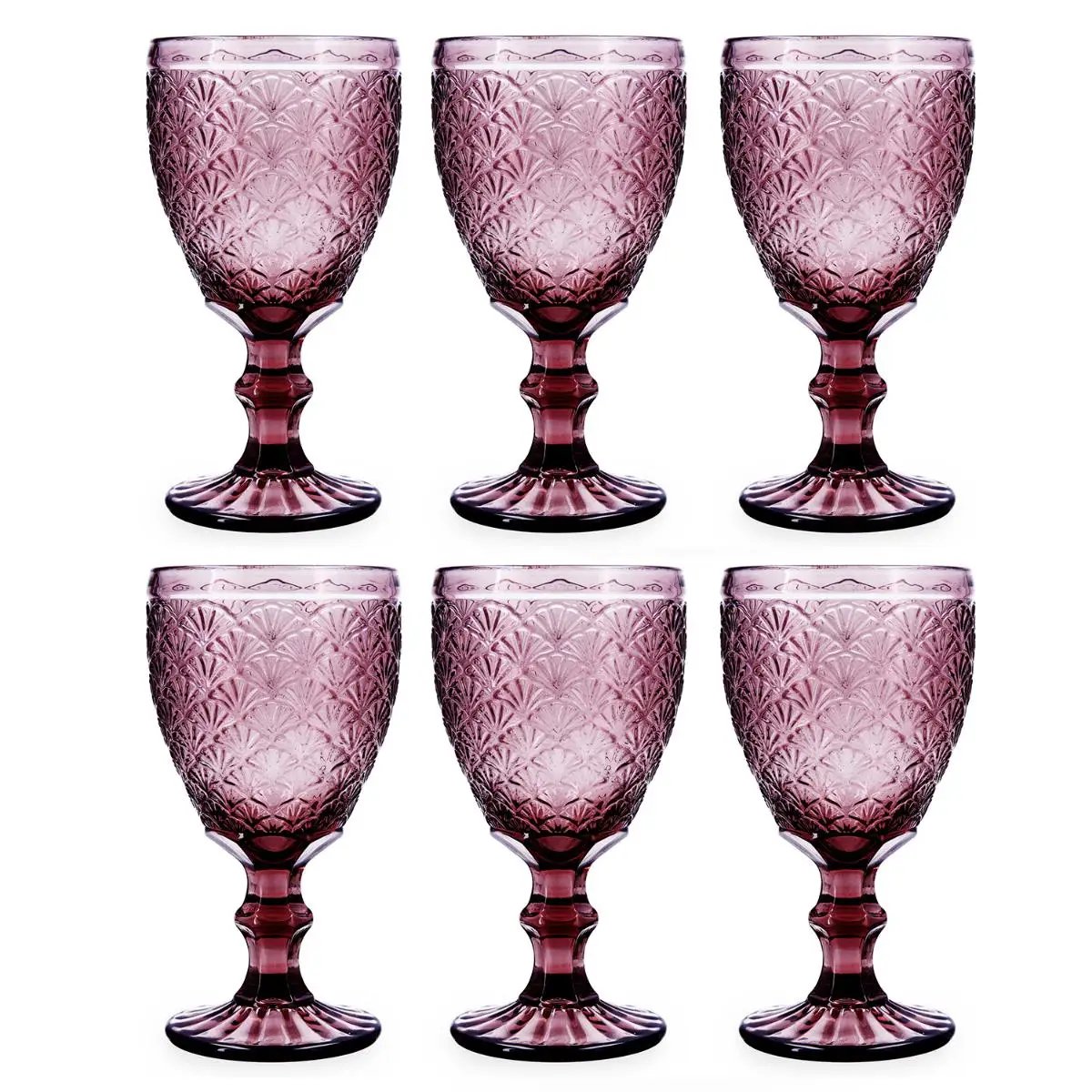 BIDASOA ROSE MOON Set 6 Copas Vidrio 35CL Rosa Con Relieve Facil de Limpiar Ecológico