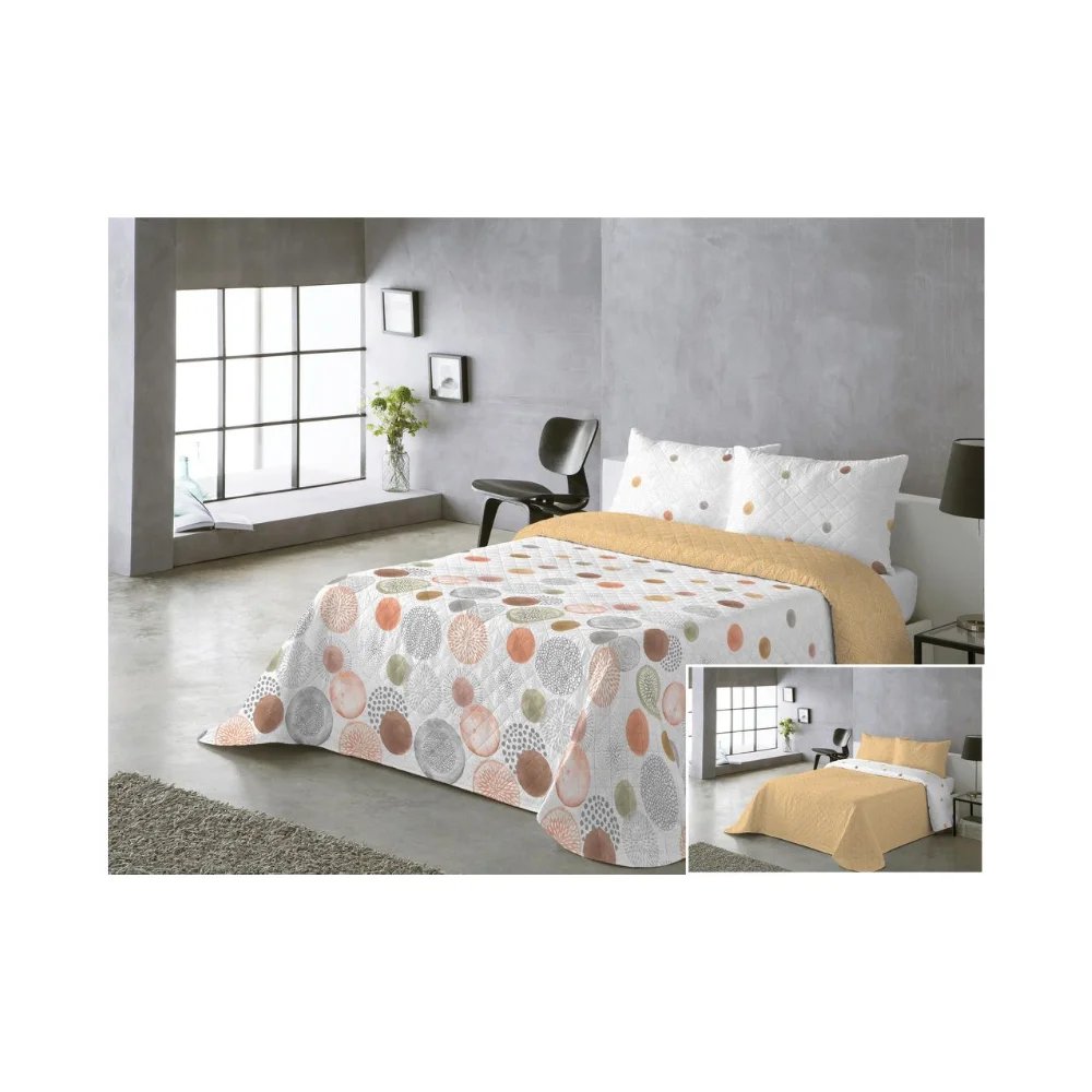 Colcha multiuso REVERSIBLE ESTAMPADA círculos cama 90cm 105cm 135cm 150cm