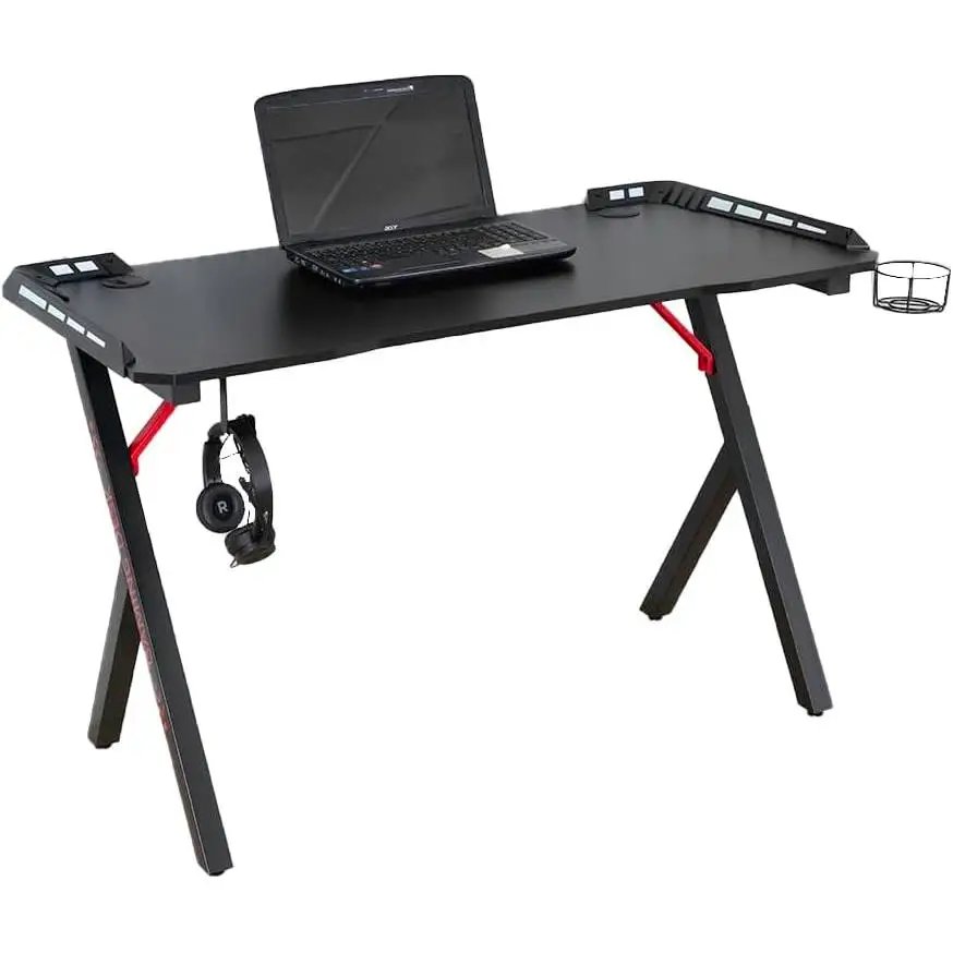 DUPI Mesa Gaming 120x60cm con Tablero Efecto Fibra de Carbono, Mesa Gamer de Juegos