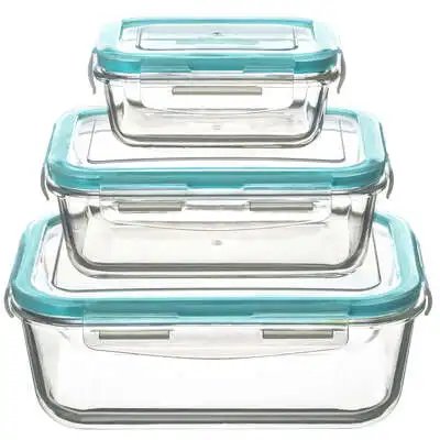 Factory Cuadros Fiambreras Rectangulares Grandes de Cristal - Pack de 3 - Hermético