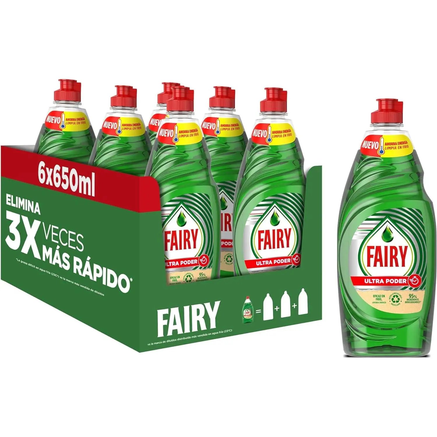 Fairy Ultra - PACK 6 Botellas x 650 ml - Fairy Ultra Poder Concentrado - Líquido Lavavajillas Fairy