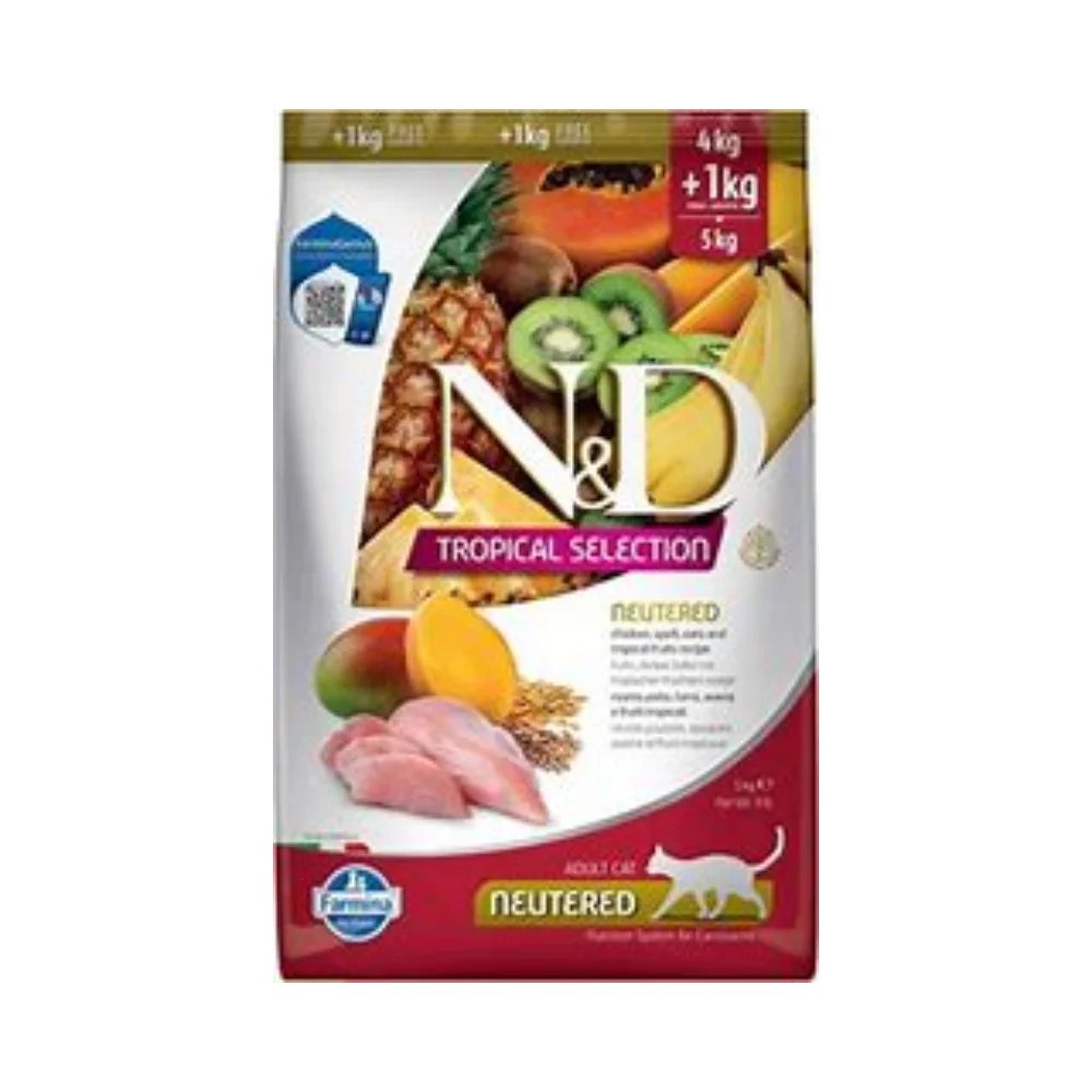 FARMINA N&D CAT TROPICAL SELECTION NEUTERED POLLO PARA GATOS ESTERILIZADOS 4+1 Kg.¡AHORRA CON LA
