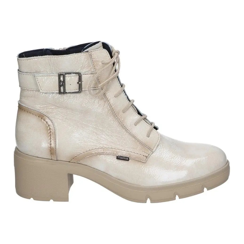 FLUCHOS | Botines de Piel Fluchos Fugaz para Mujer – Botines de Tacón en Color Beige – Botines con