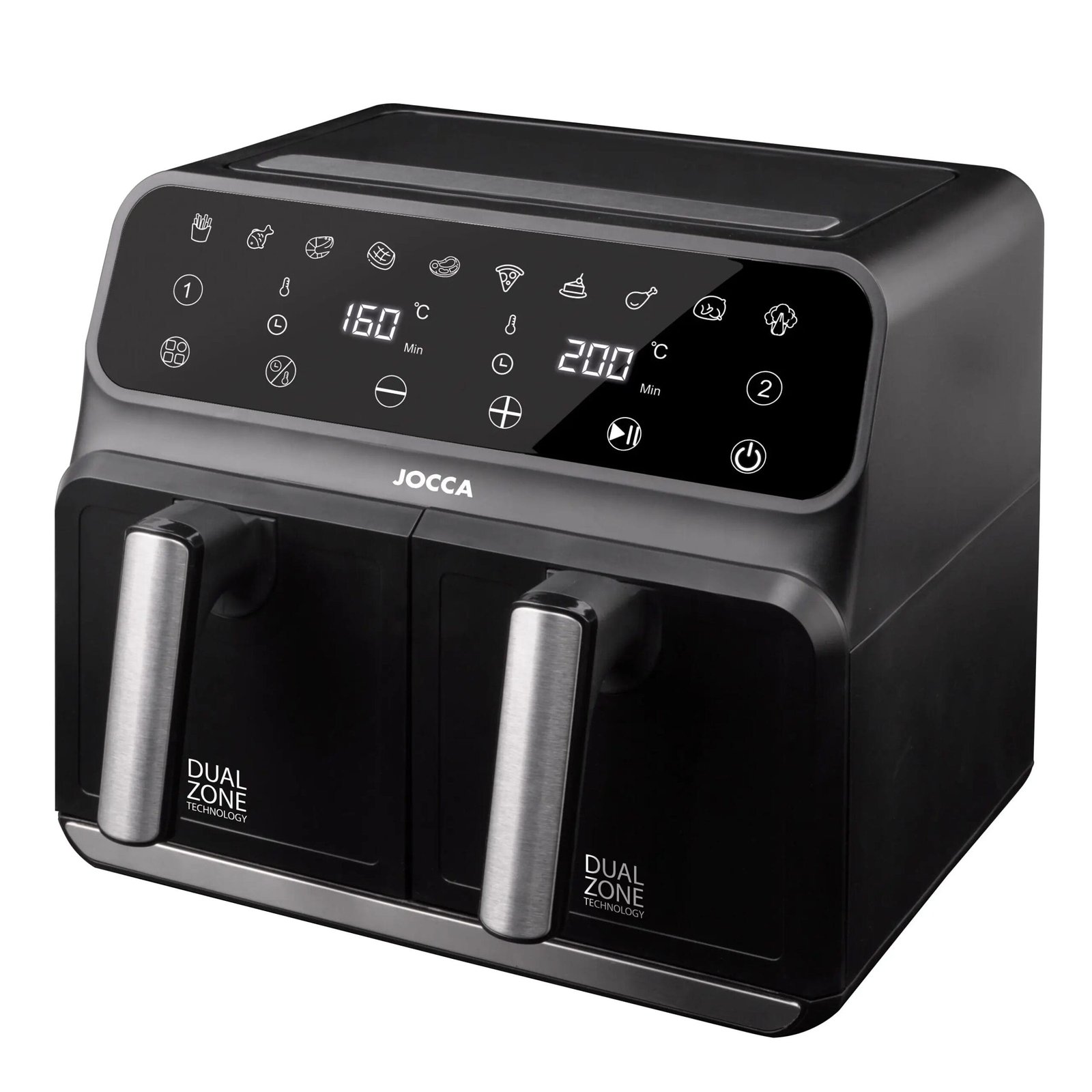 Freidora digital Jocca de aire caliente con dos cubetas independientes con 4 litros de capacidad