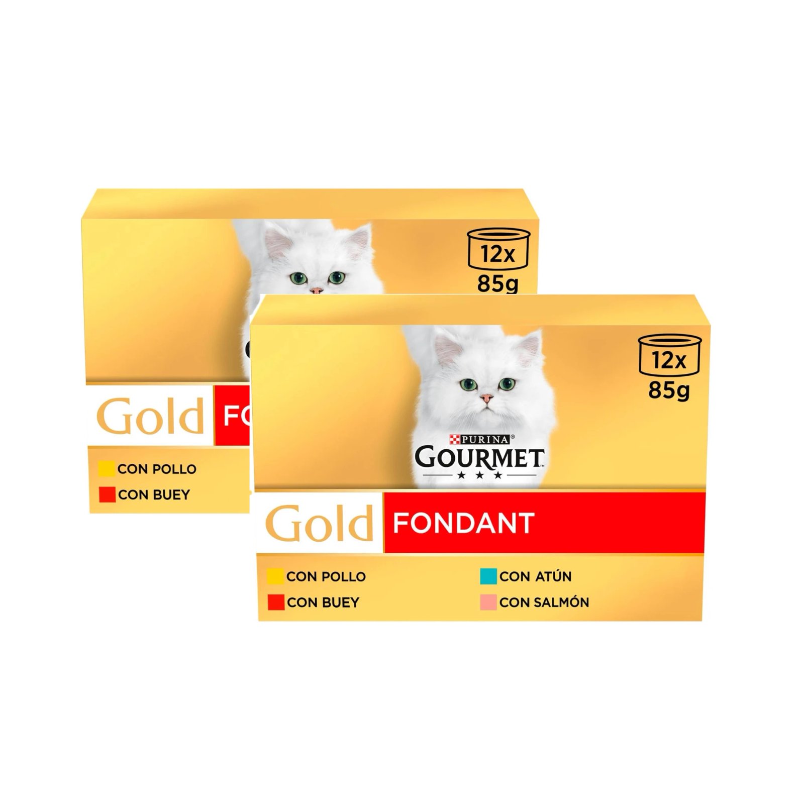 GOURMET - Gold (24x85 gr) - Fondant Multipack sabores (Pollo, Buey, Atún y Salmón) (2 Cajas de 12x85