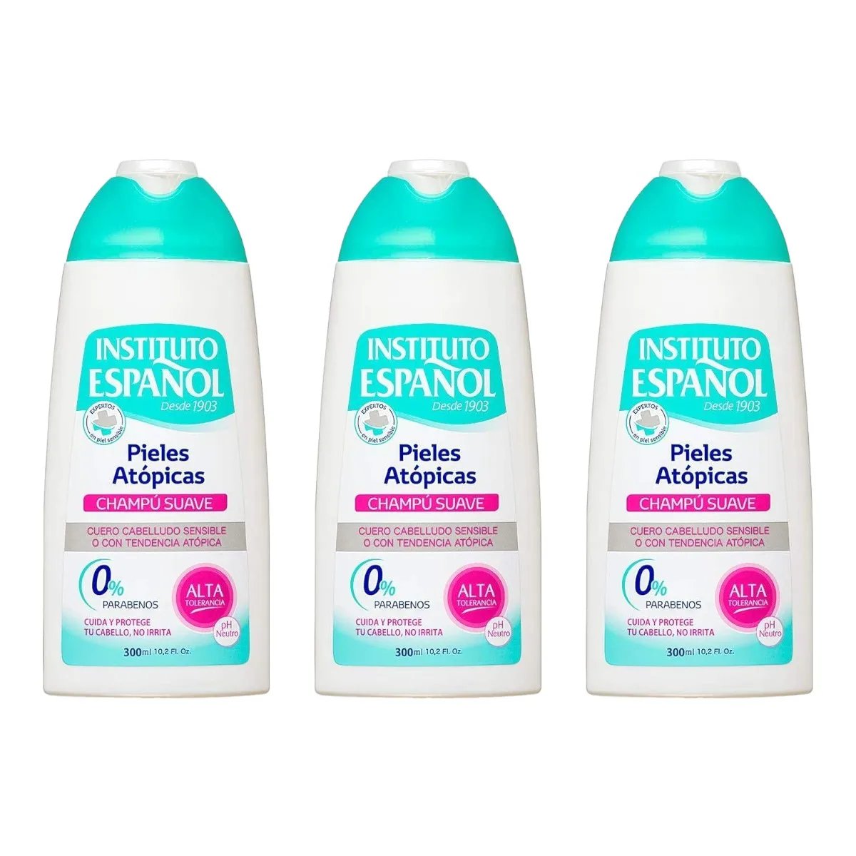 INSTITUTO ESPAÑOL Pack de 3 Champús suaves para Piel Atópica 300 ml (900 ml en total)