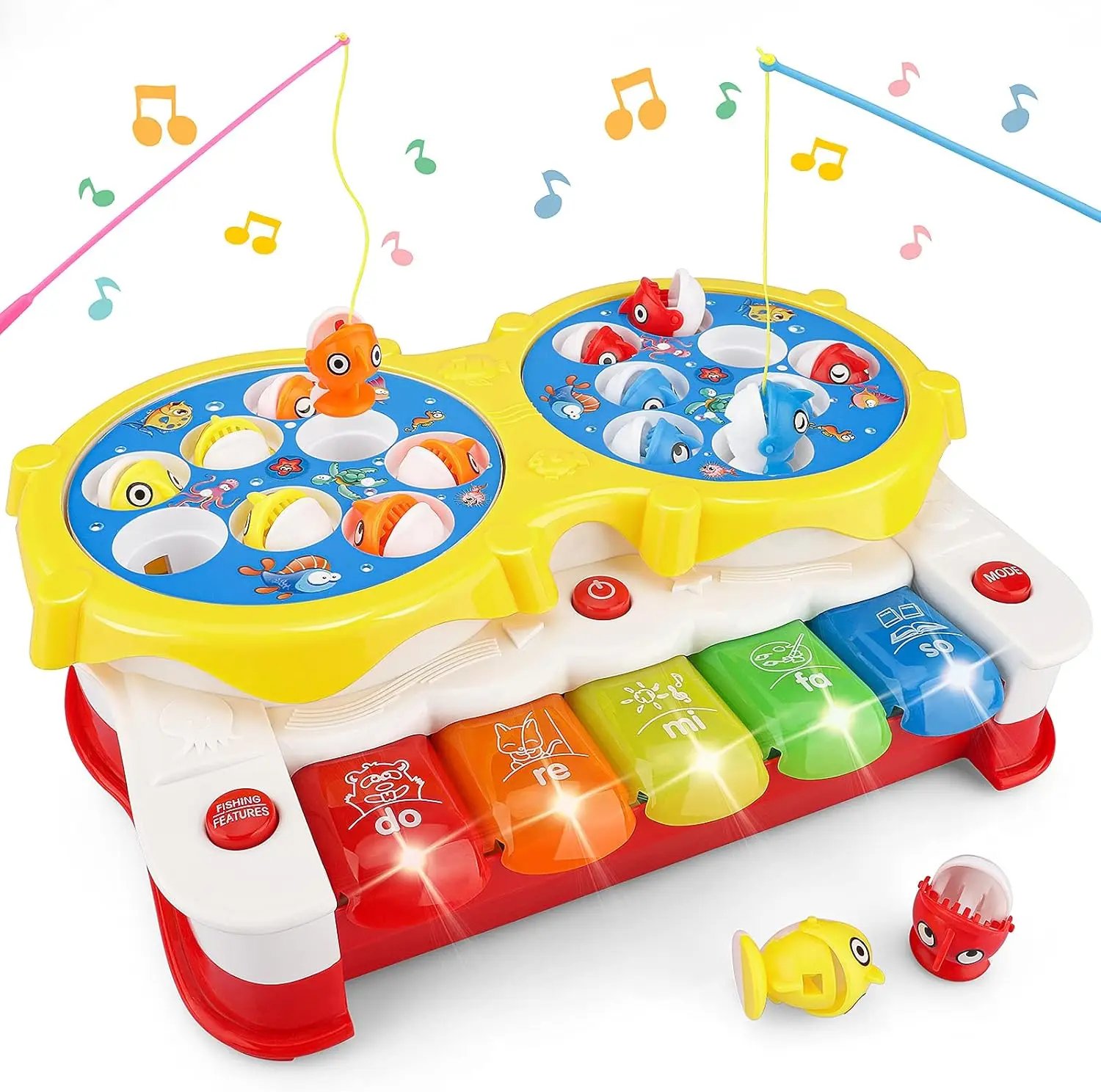 Juego de Pesca Niños, 5 en 1 Juego Pescar Peces con Musical, Montessori Juguete de Pesca Mesa