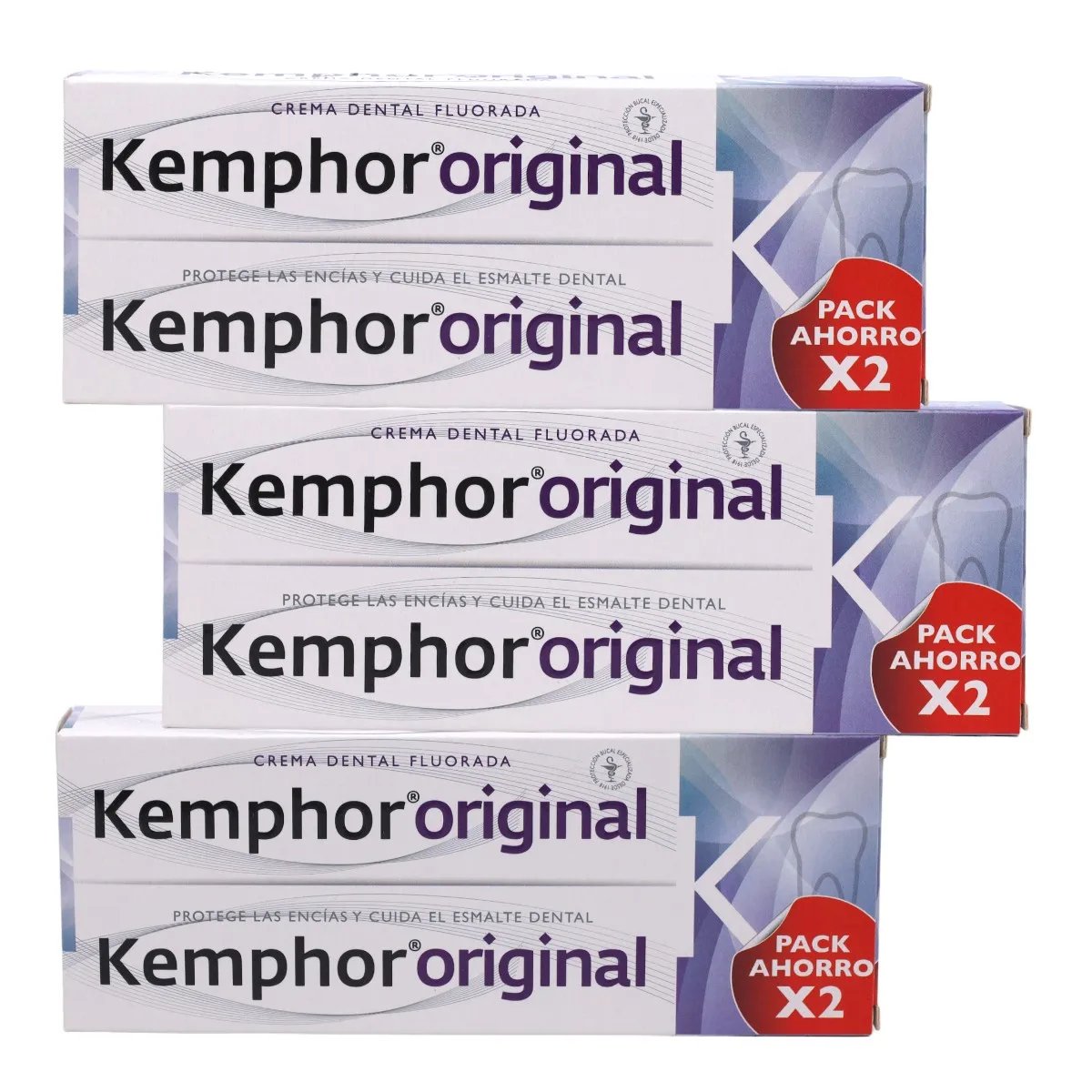 Kemphor Original Duplo (2x75 ml) Pack de 3 Pasta de Dientes ahorro (450 ml en total) - El envase