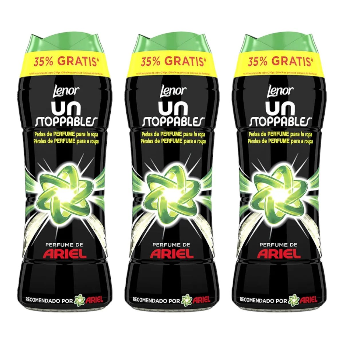 Lenor Pack de 3 botes perlas para la lavadora perfumadas UNSTOPPABLES suavizante ropa perlas