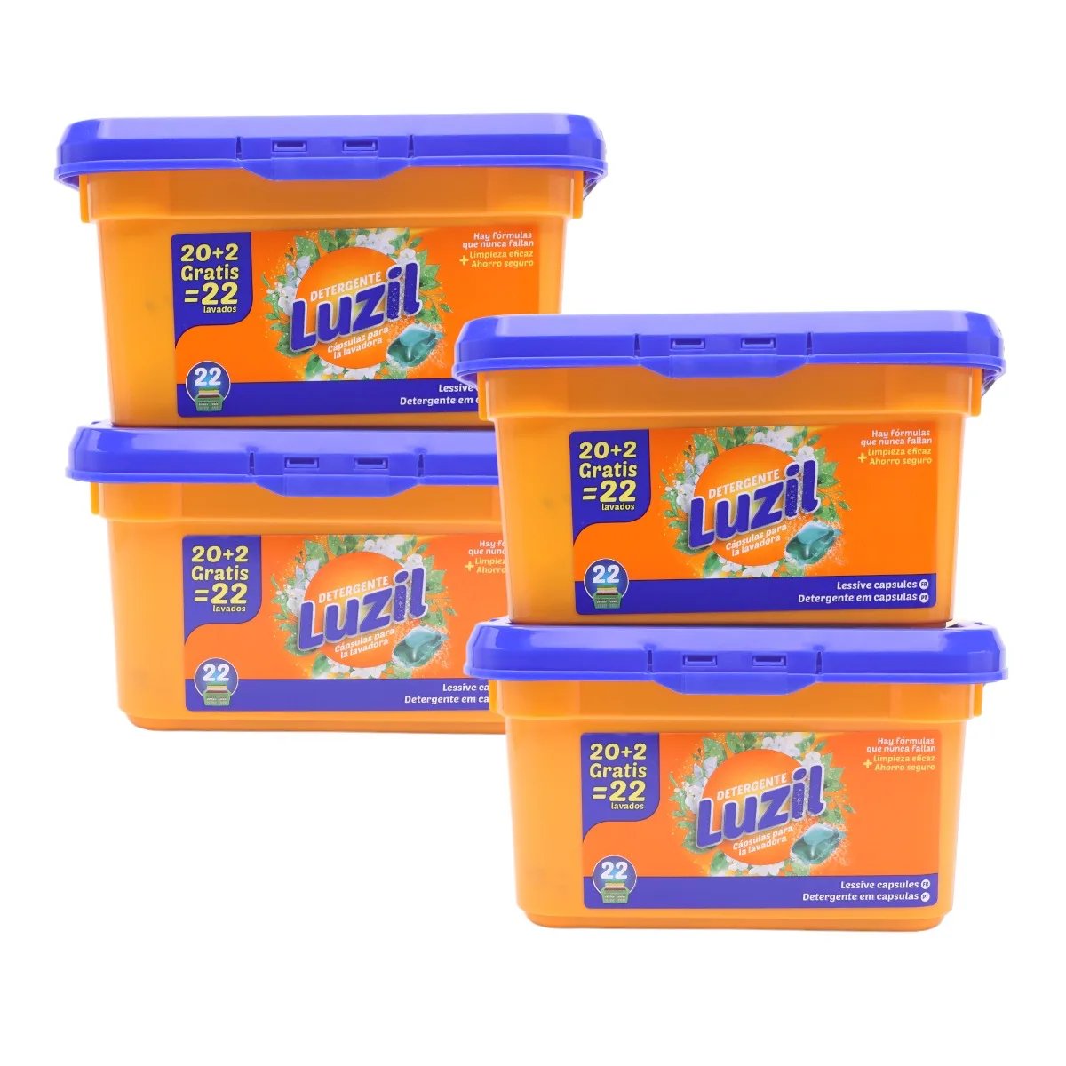 Luzil Detergente Pack de 4 cajas de Detergente Lavadora en Cápsulas de 22 lavados cada caja (88