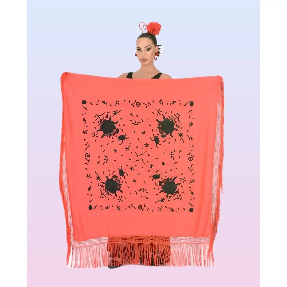 Manton de Manila Cuadrado para el baile Flamenco. Talla grande 120X120cm