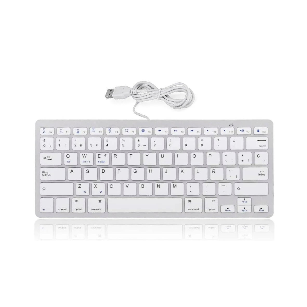 Teclado español con Cable Ultrafino, Blanco o Negro con Conexión USB de 78 Teclas, Plug and Play,