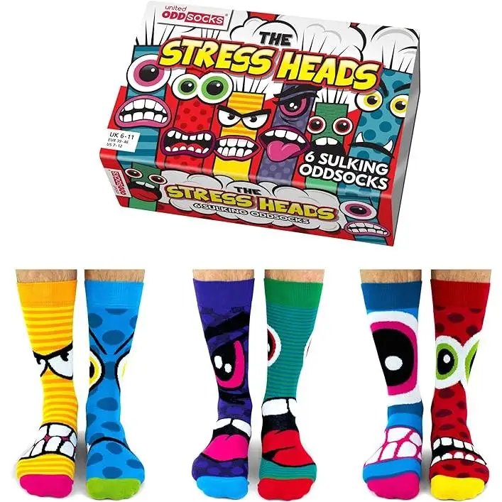 United Oddsocks The Stress - Caja de 6 Calcetines Estampados Unisex - Divertidos Diseños - Talla