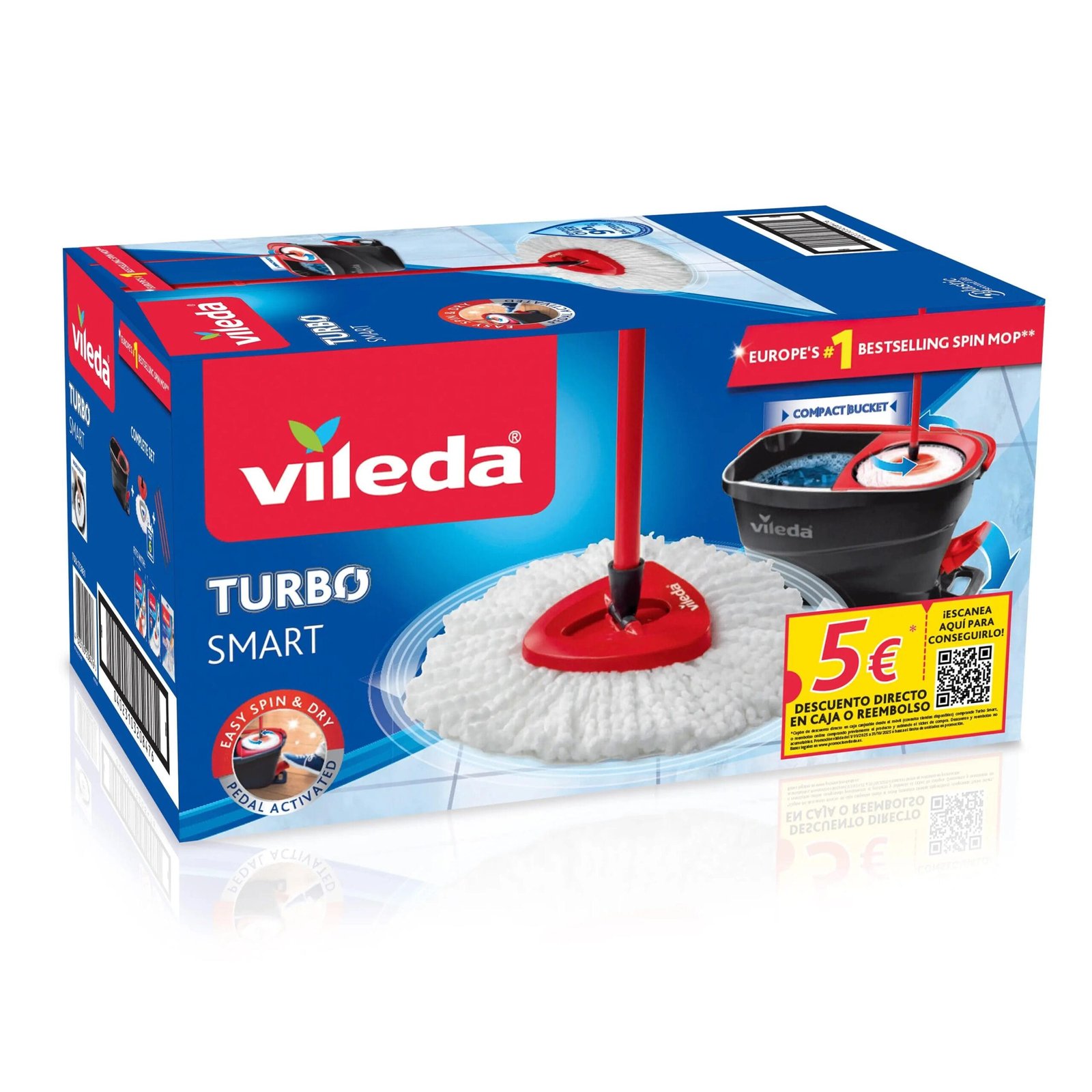 Vileda | Sistema Turbo Smart | Set completo de mopa con cubo escurridor antisalpicaduras | Elimina