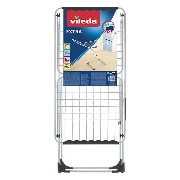 Vileda | Tendedero aluminio Extra | Estructura de acero muy estable y resistente | Prácticas ruedas