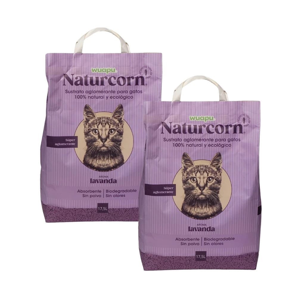 WUAPU - Naturcorn Lavanda (2x17,5 Litros Litros) - Sustrato Aglomerante para Gatos Aroma Lavanda