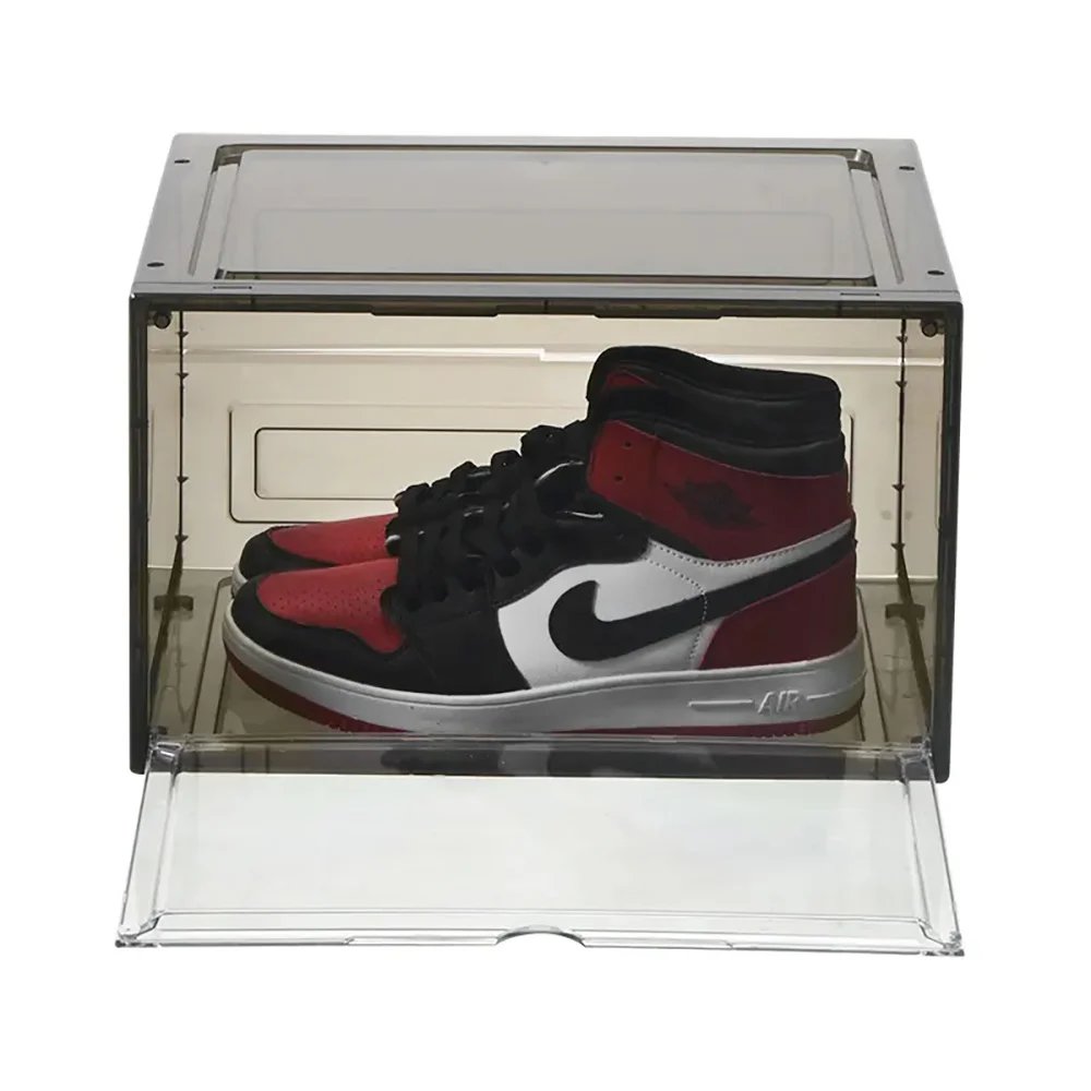 Zapatero Magnético Transparente, Pack 4 Cajas Almacenamiento de Zapatos Apilables, (Cajas Negras) ,